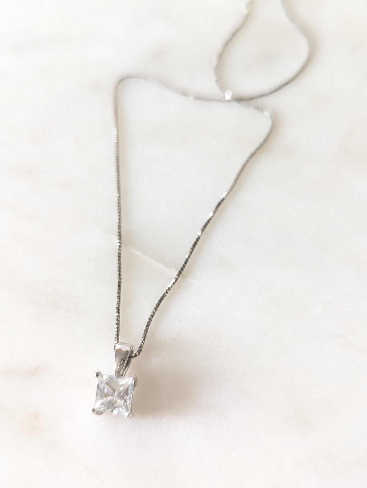 Princess Cut Cubic Zirconia Real Silver Necklace