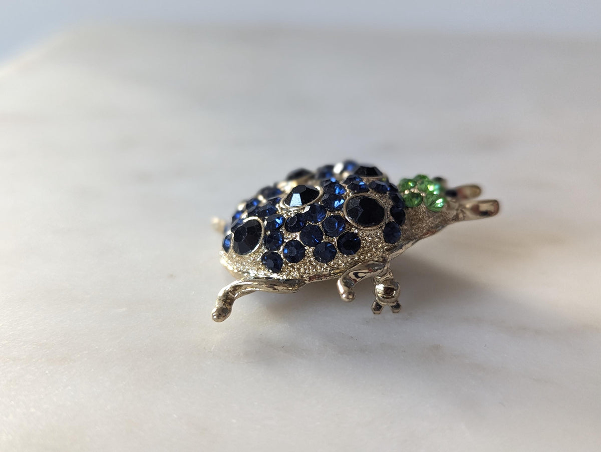 Vintage Ladybird Brooch With Encrusted Gems Gold Plated
