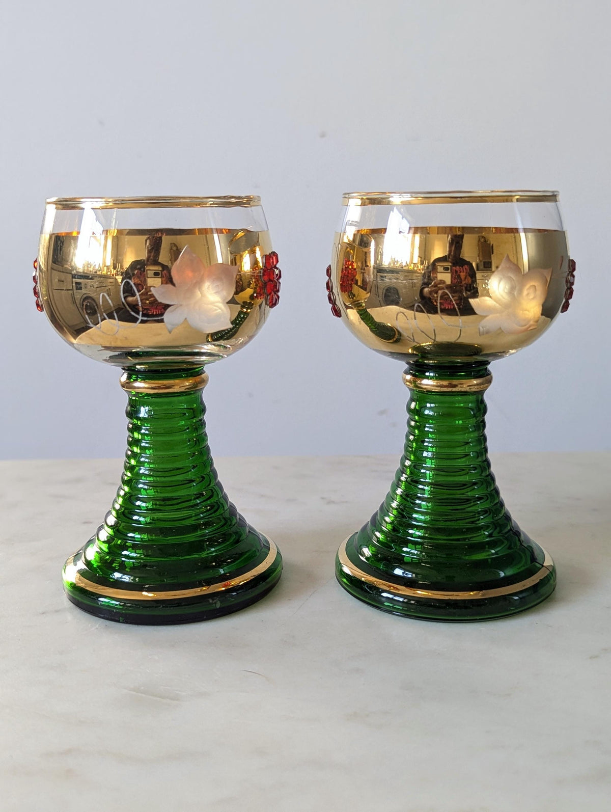 Vintage German Jewelled Roemer Souvenir Wine Glasses, Set of 2