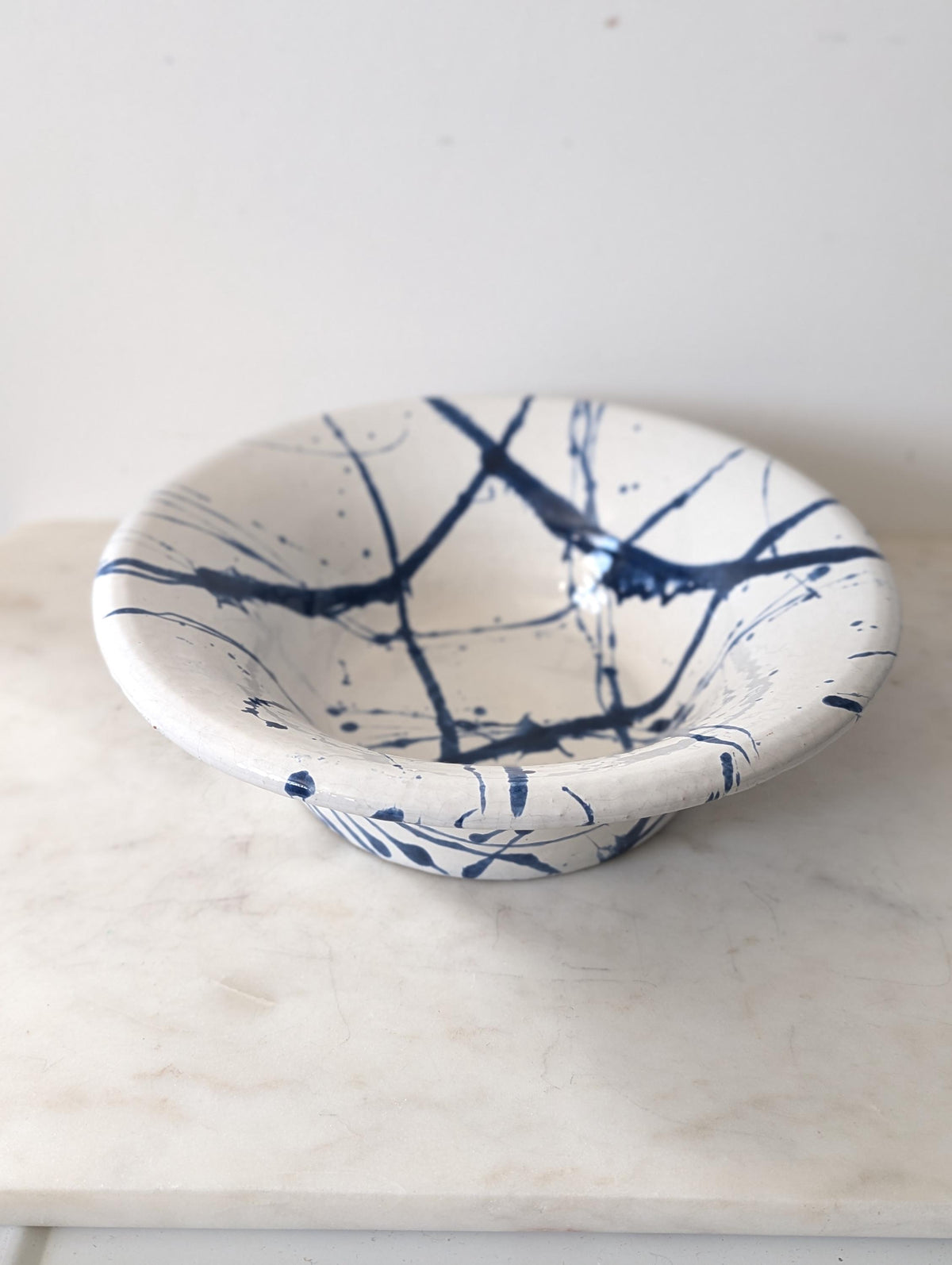 Handmade Large Wide Rim Blue Splatter Ware Bowl