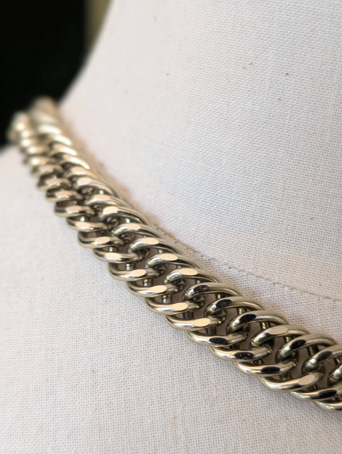 Vintage 80s Gold Plated Statement Chain Necklace 18" Curb Cuban Link Chain Necklace